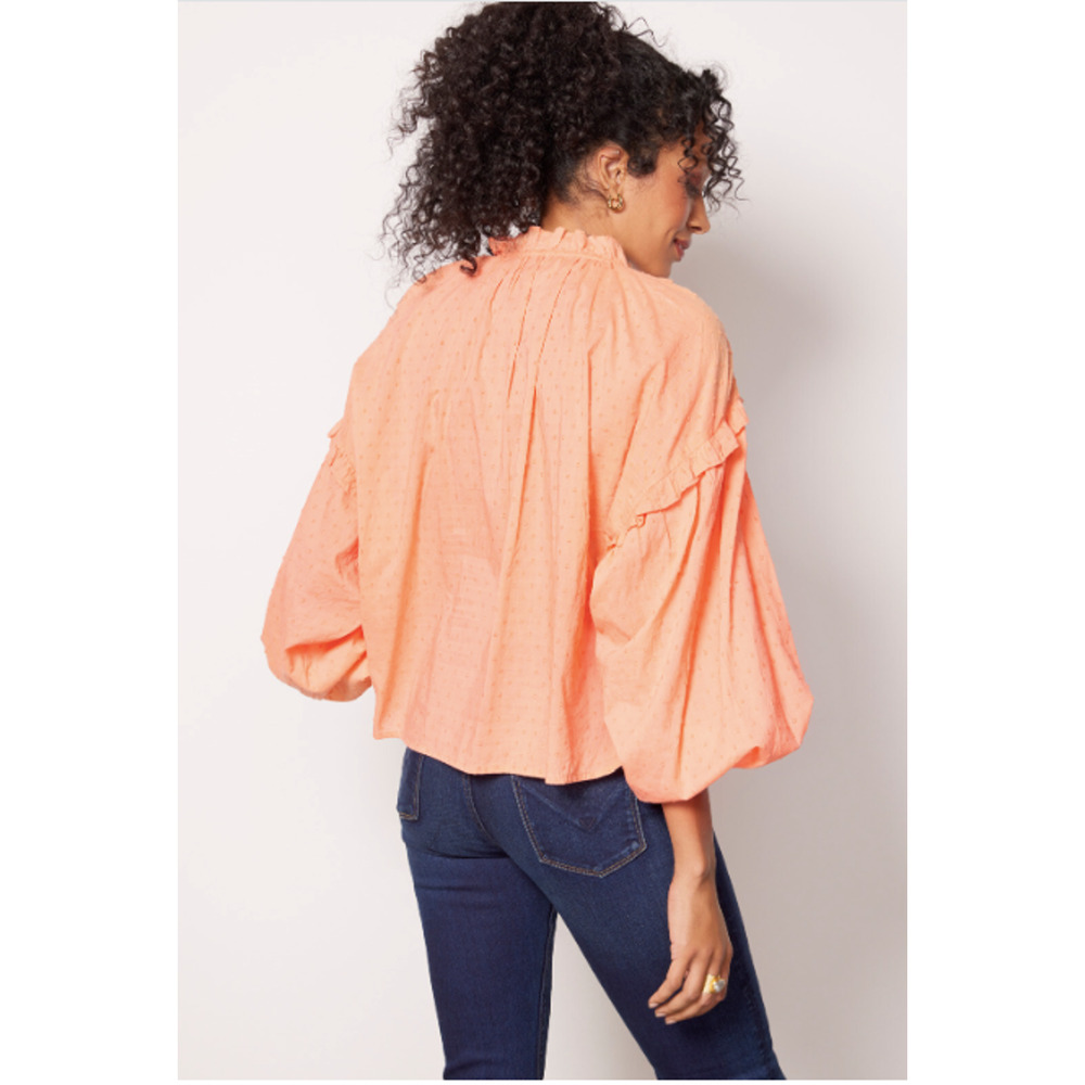 CLEOBELLA NWT Evereve Phoenix Puff Long Sleeve Organic Cotton Blouse Coral // M - Picture 3 of 16